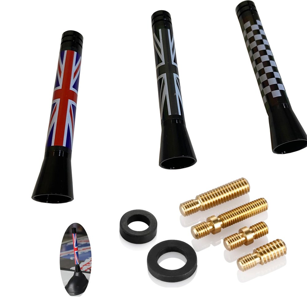 3-Inch Checkered White/Black Checkerboard Theme Short Antenna Compatible with Mini Cooper Cooper SCoupe (All Models) & More Other Cars (Checkered)