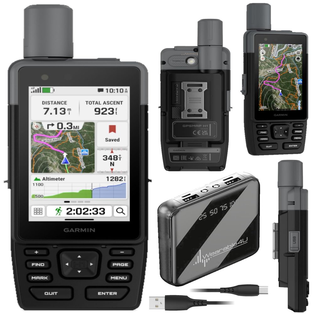 Garmin GPSMAP H1, Premium GPS Handheld Navigator w/ 3.5" Color Touchscreen & Buttons, Multi-Band GNSS, IP67 Water Rating, Built-in Flashlight, Preloaded Maps + Wearable4U PowerBank Bundle
