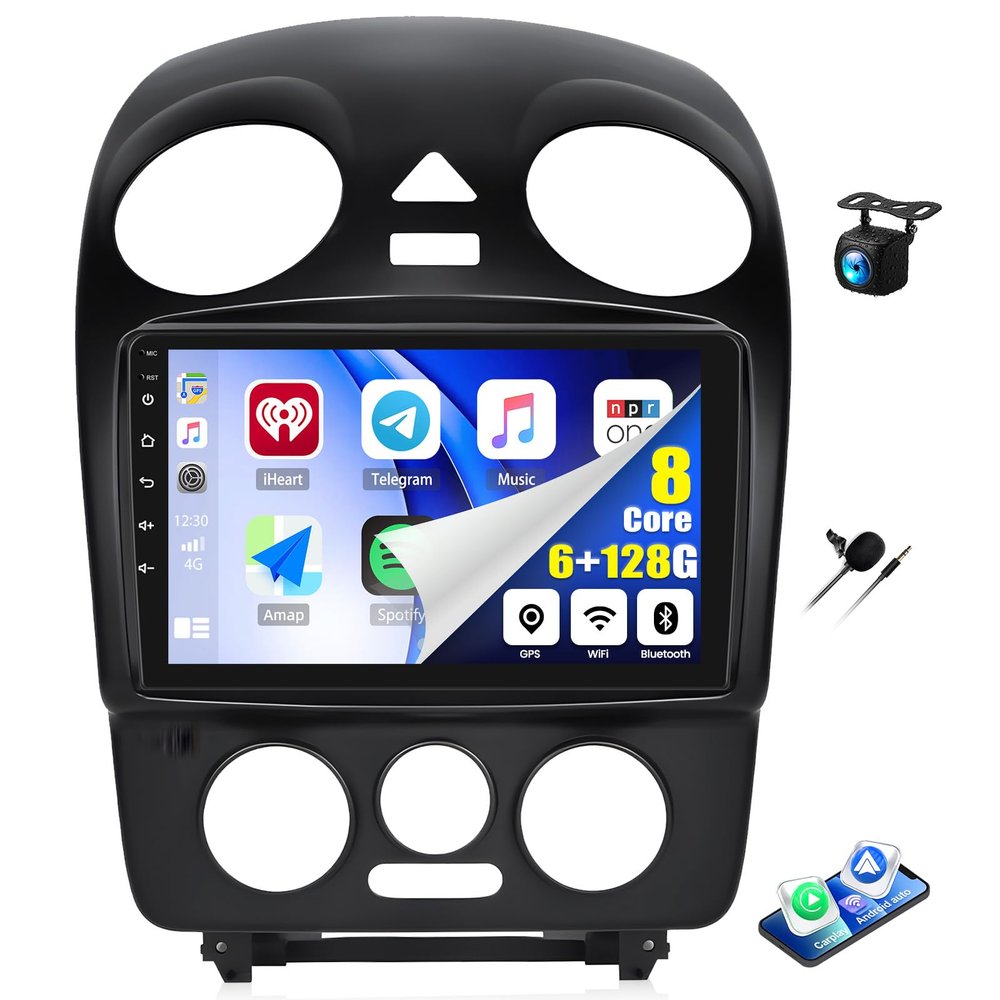 8 Core 6+128G Car Stereo for VW Beetle 2004-2010 with CarPlay Android Auto91280720P IPS Touch Screen, Car Radio with Bluetooth5.0 GPS WiFi 32EQ DSP 59UIs AHD Rear Camera Three Split Screen