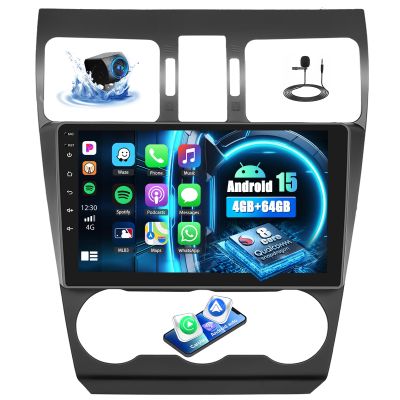 8 Core 4G+64G Qualcomm Car Stereo for Subaru Forester WRX Impreza 2015-2018: Android 15 Car Radio with Carplay Android Auto9 inch IPS Touch Screen, Bluetooth5.1, GPS, Dual-Band WiFi, Rear Camera,DSP