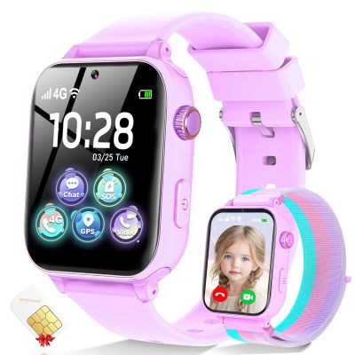 4G Kids Smart Watch for Boys Girls, Kid Watch Phone Ages 4-12 with Call, GPS, SOS, Video Call, Games, Camera, Alarm, Touchscreen Smartwatch for Children Birthday Gift (Includes SIM Card), Violet