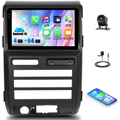 4+64G Android 15 Car Stereo for Ford F150 2009-2012 with Wireless Carplay Android Auto, 9 inch 1280 * 720P IPS Touchscreen Bluetooth5.0 Car Radio Support GPS WiFi AHD Rear Camera FM RDS EQ DSP SWC