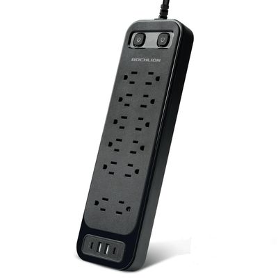 BOCHLlON Surge Protector Power Strip, 12 AC Outlets & 4 USB Ports (2 USB-C), 6ft Heavy Duty Extension Cord, 900J Protection, Mountable, for Home Office Workshop - Black