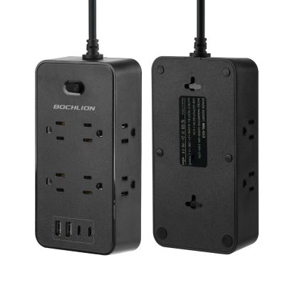 BOCHLION Power Strip, 6-Foot Surge ProtectorExtension Cord with Multiple Outlets, 8 Outlets 4USB Ports (2 USB-C) for Home Office (Black)