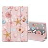 AdorableWhimsy Pink Ocean Seashell Case for iPad 5th/6th Generation(2017/2018), for iPad Air/Air 2 9.7 Inch with Pencil Holder Cartoon Girly Leather Clear Back Shell Foldable Protective Cover view 2