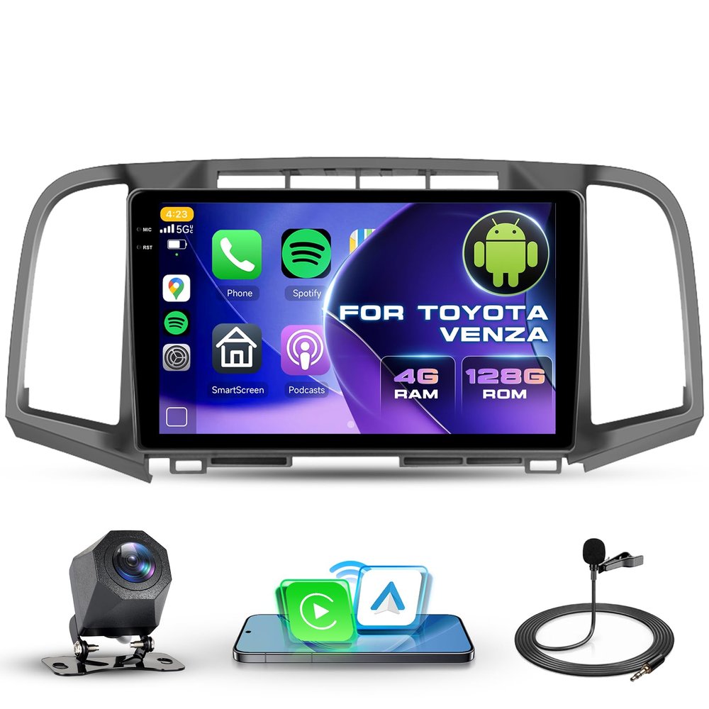 4G+ 128G Upgrade Car Radio for Toyota Venza 2008-2016, Driauto 9 inch Double Din Car Stereo with Wireless Carplay and Android Auto Mirror Link, Bluetooth WiFi GPS Navi SWC Backup Camera EQ FM/RDS