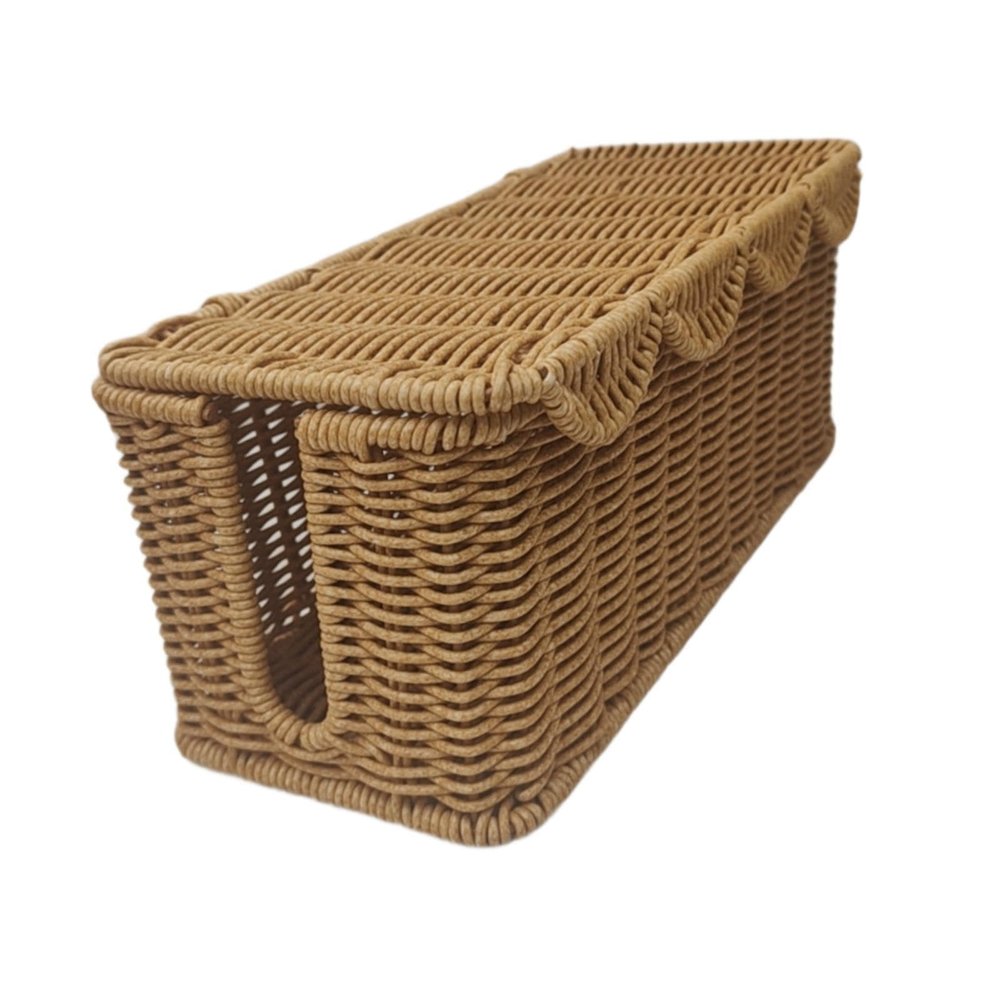 Bothyi Cable Management Box Handmade Rattan Case Versatile Decor Decorative Rustic Cord Storage Box Organizer for Living Room Home, 13.5cm Height