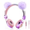 CHTON Kids Headphones for Girls, Cute Bear Ear Headphones with Microphone, 3.5mm Jack Wired Girls Headphones for School/Travel/iPad/Tablet (Purple) view 1