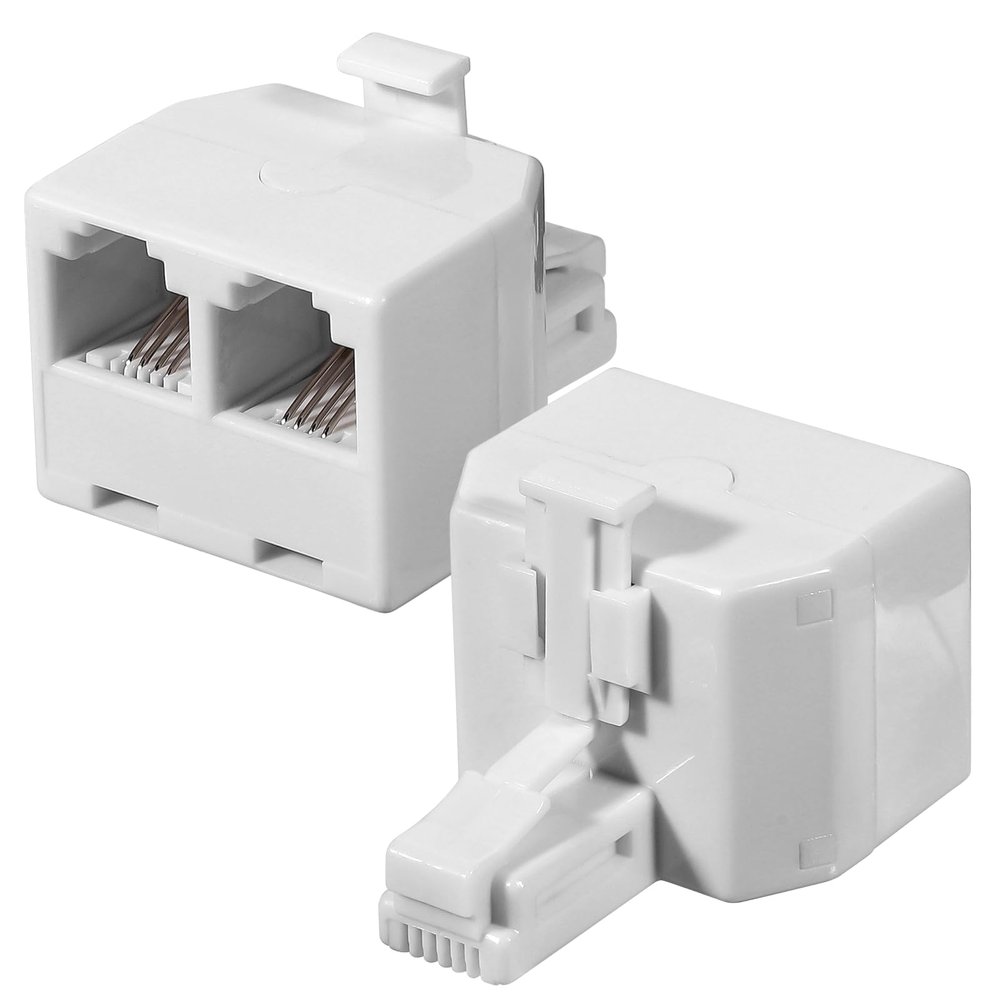 Exircy 2 Pcs Phone Line Splitter, White RJ11 Male to Dual Female Telephone Line Splitters Portable 2 Way Phones Splitter Professional Telephone Jack Splitters for Home Office Landline Fax Machine