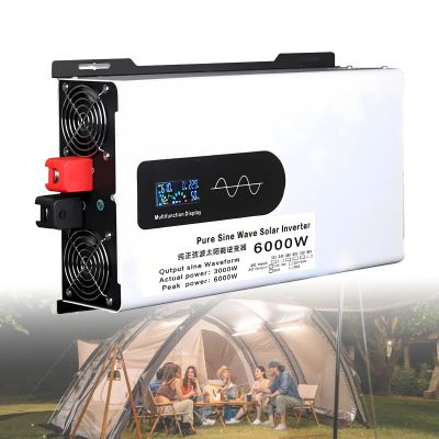 2025Upgraded 6000W Pure Sine Wave Power Inverter 12V 24V 48V 60V 72V DC to 110V AC Voltage Converter with LCD Display, for Home/RV/Truck/Car/Camping/Solar 6000W-24V