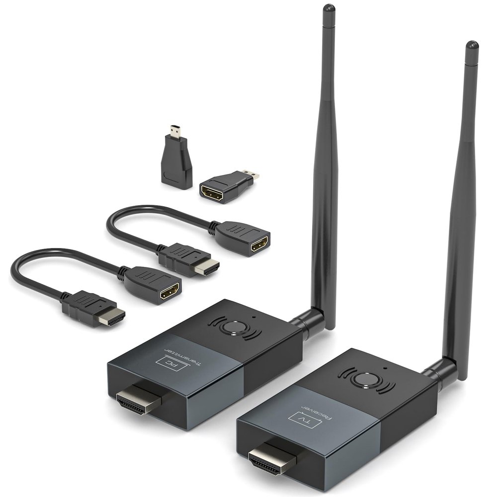 Wireless HDMI Transmitter and Receiver, 330FT/100M Wireless HDMI Extender for 4K Decode Input 1080P@60Hz Output, Plug&Play Portable 2.4G+5.8G for Video and Audio to Monitor from PC/Projector/TV Box