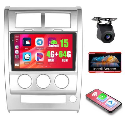 4+64GB Android 15 Car Radio for Jeep Liberty 2008-2012 with Wireless Carplay Android Auto, Realdio 10.1" in-Cell Touch Screen WiFi Bluetooth5.0 GPS SWC FM/RDS EQ + Backup Camera MIC