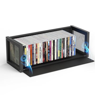 PAPAGIFTREE CD Holder with Fabric Wood Grain Texture, CD Storage Case and Box for Display, CD Organizer Shelf and Rack, CD Display Stand and Video Game Cases for Home, Holds Up to 40 CDs