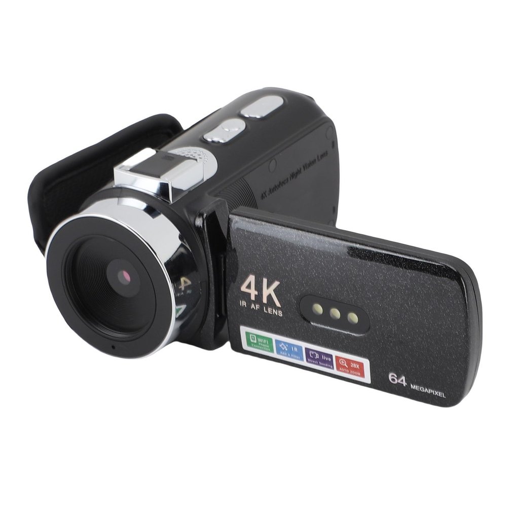 ASHATA 4K Video Camera, 64MP Digital Camcorder with 3 Inch Flip Screen and WiFi, 3 LED Fill Lights for Vlogging Live Streaming