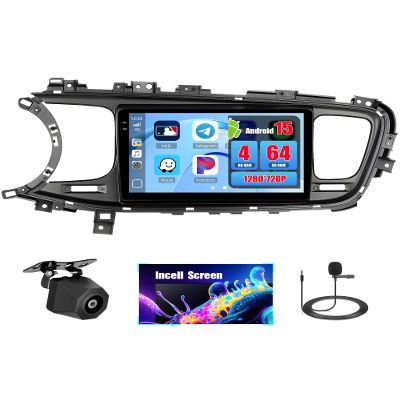 4+64GB Android 15 Car Radio for Kia K5 2013 2014 2015 with Wireless Carplay Android Auto, Realdio 9" 1280 * 720P in-Cell Touch Screen Stereo WiFi Bluetooth5.0 GPS FM/RDS EQ Backup Camera MIC