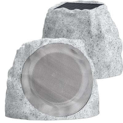 Outdoor Speakers Solar Powered & USB-C Rechargeable, Rock Speakers TWS Pairing Wireless Outdoor Speaker Bluetooth 5.4, LED Light Show, Waterproof, ideal for Backyard BBQ, Garden, Poolside (2-Pc,Grey)