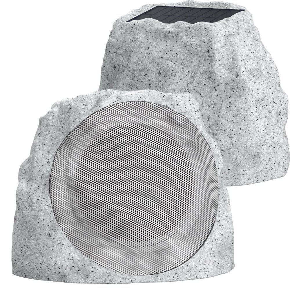 Outdoor Speakers Solar Powered & USB-C Rechargeable, Rock Speakers TWS Pairing Wireless Outdoor Speaker Bluetooth 5.4, LED Light Show, Waterproof, ideal for Backyard BBQ, Garden, Poolside (2-Pc,Grey)