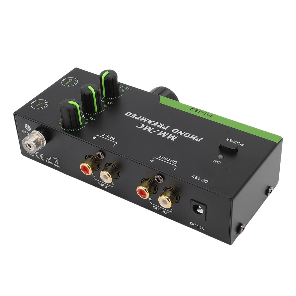Yoidesu Stereo Audio Preamplifier, 3 Band Equalization 3.5mm Headphone Jack Phono Preamp, 5 Pin XLR Input Output Low Noise Phono Turntable Phonograph Preamp (US Plug)