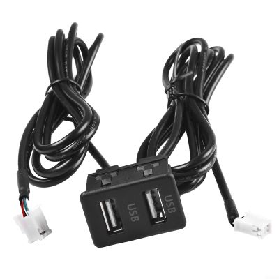Car Dual USB Port Panel Mount Interface Extension Cable 145cm Flush Dash Mount USB Socket Adapter 4-Pin 6-Pin ABS Black In-Car Audio Wiring Accessory
