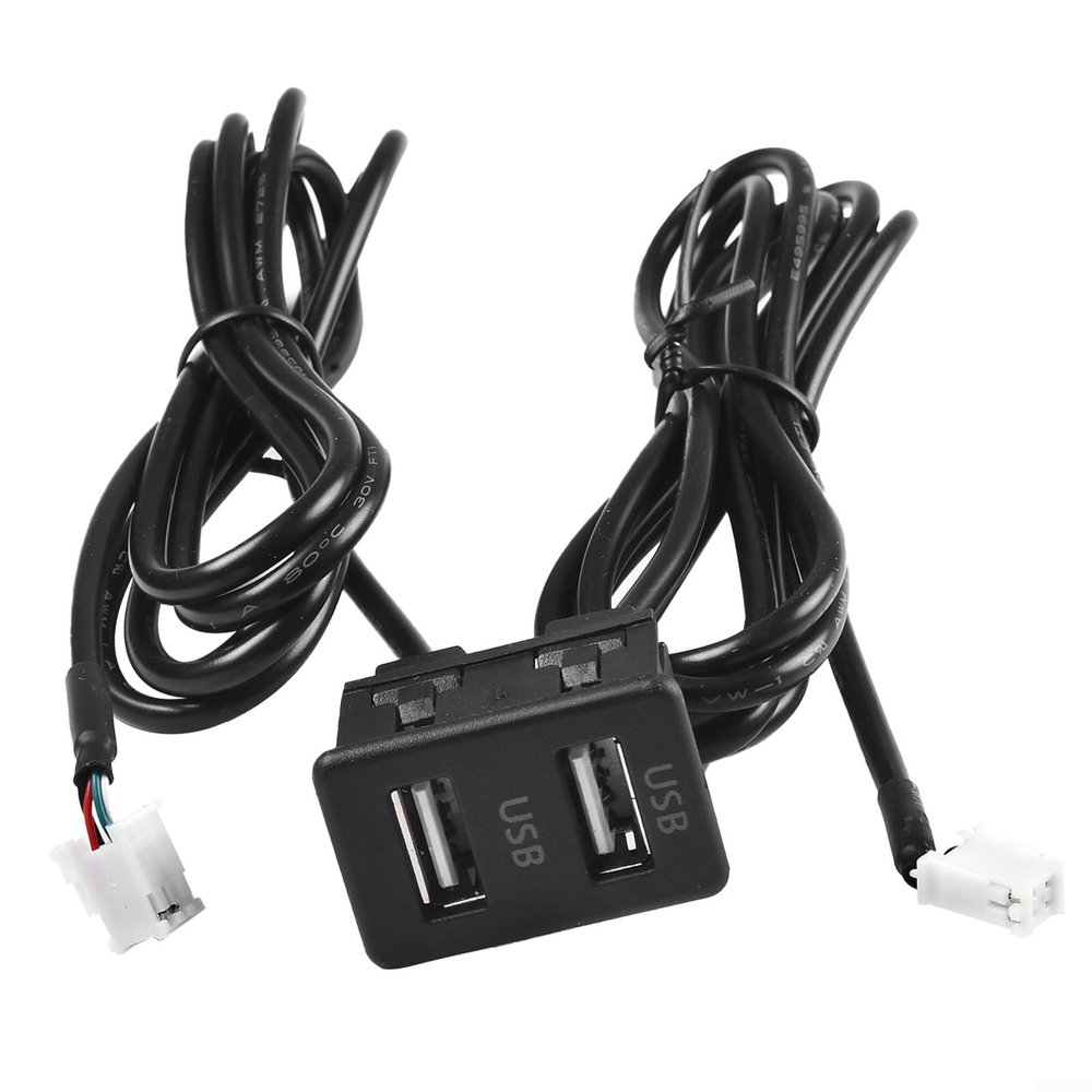 Car Dual USB Port Panel Mount Interface Extension Cable 145cm Flush Dash Mount USB Socket Adapter 4-Pin 6-Pin ABS Black In-Car Audio Wiring Accessory