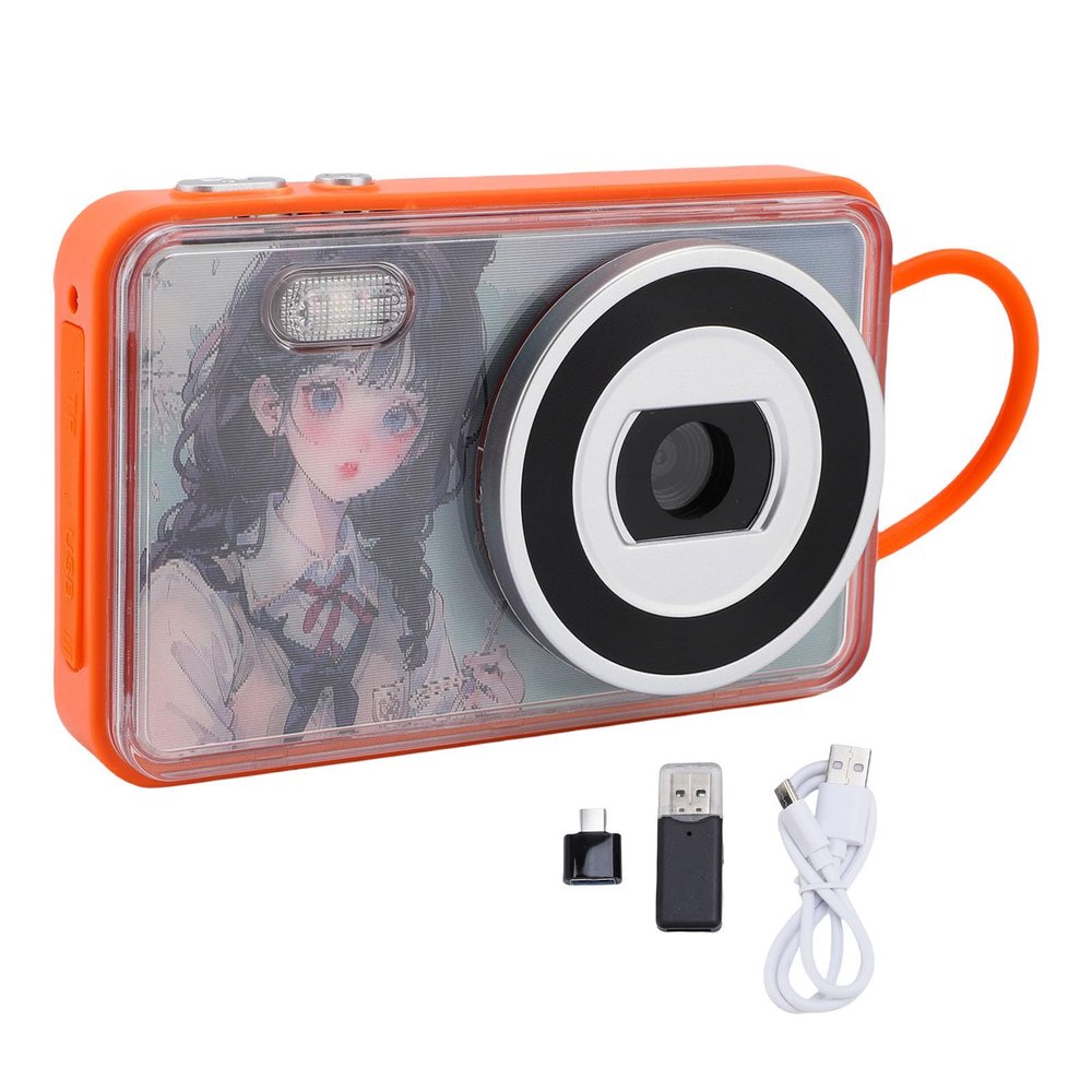 ASHATA 48MP Digital Camera for Photography, FHD 4K Camera for Vlogging, Autofocus, Anti Shake, 16:9 18X Digital Zoom, Built in Flash, Vlogging Video Cam for Travel (Orange)