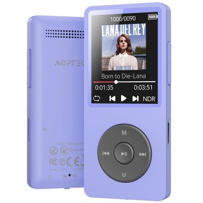AGPTEK A02 MP3 Player with Bluetooth 5.3, 1.8 inch Screen Portable Music Player with Speaker, FM Radio, Voice Recorder, Supports Expanded Up to 128GB(Purple, 64GB)
