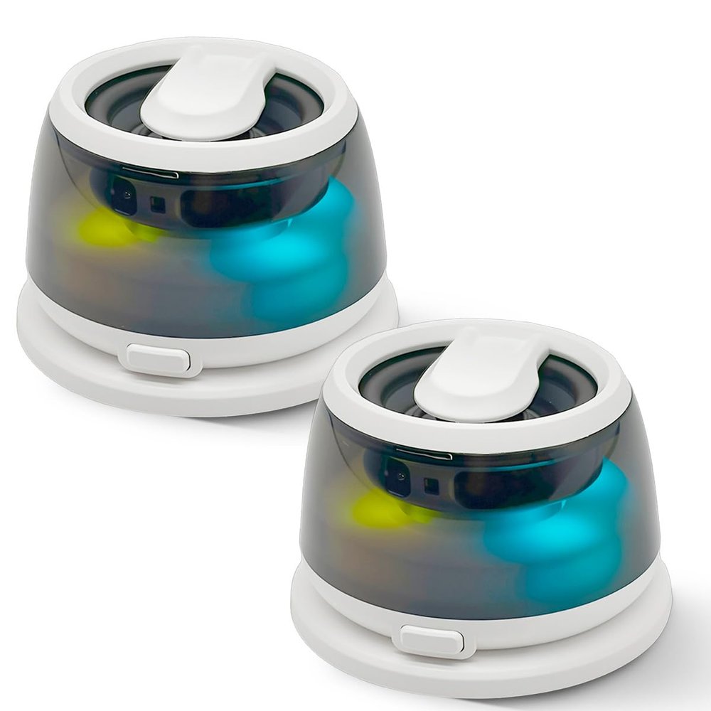 FaiSky 2 PCS Portable TWS Bluetooth Speaker with RGB Lights, Magnetic Phone Holder, Stereo Surround Sound, Built-in Mic. 2 White