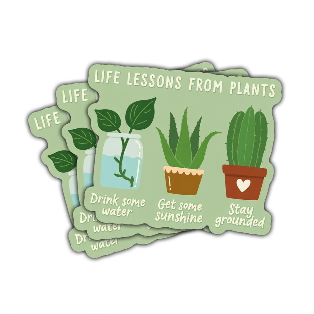 3pcs Life Lessons from Plants Sticker, Positive Self Care Vinyl Decal with Houseplants, Motivational Quote Sticker for Water Bottle, Laptop, Journal & Plant Lovers Gifts for Women Men (4 inches)