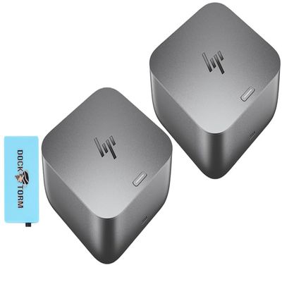 HP 100W Thunderbolt 4 Dock Port Replicator Bundle with DKZ Hub (Universal Thunderbolt/USB-C Docking Station, Single Cable for Charging, Data Transfers to Any Brand Laptop) (2-Pack)
