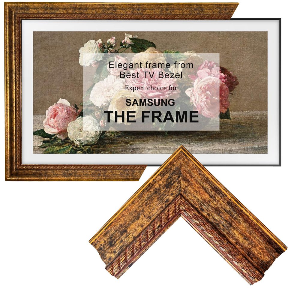 Stylespace Patina Gold Walnut 65" TV frame - Compatible ONLY with Samsung The Frame TV and Pro TVs (Fits 2021-2026 models, model codes:65LS03A/B/C/D/FA/FW/HE/HW)
