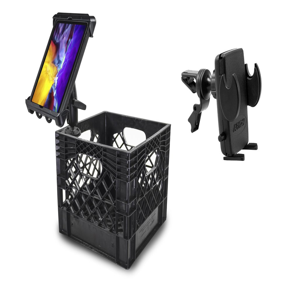 AutoExec Milkcrate Vehicle and Mobile Office Work Station with Tablet Mount and Phone Vent Clip