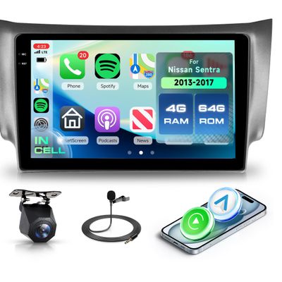 4G+64G Android 15 Car Stereo for Nissan Sentra 2013-2017 Wireless Carplay Android Auto, Rimoody 10.1'' in-Cell Screen Car Radio with GPS/Bluetooth 5.0/FM RDS/EQ/5G-WiFi Mirror Link Backup Camera SWC