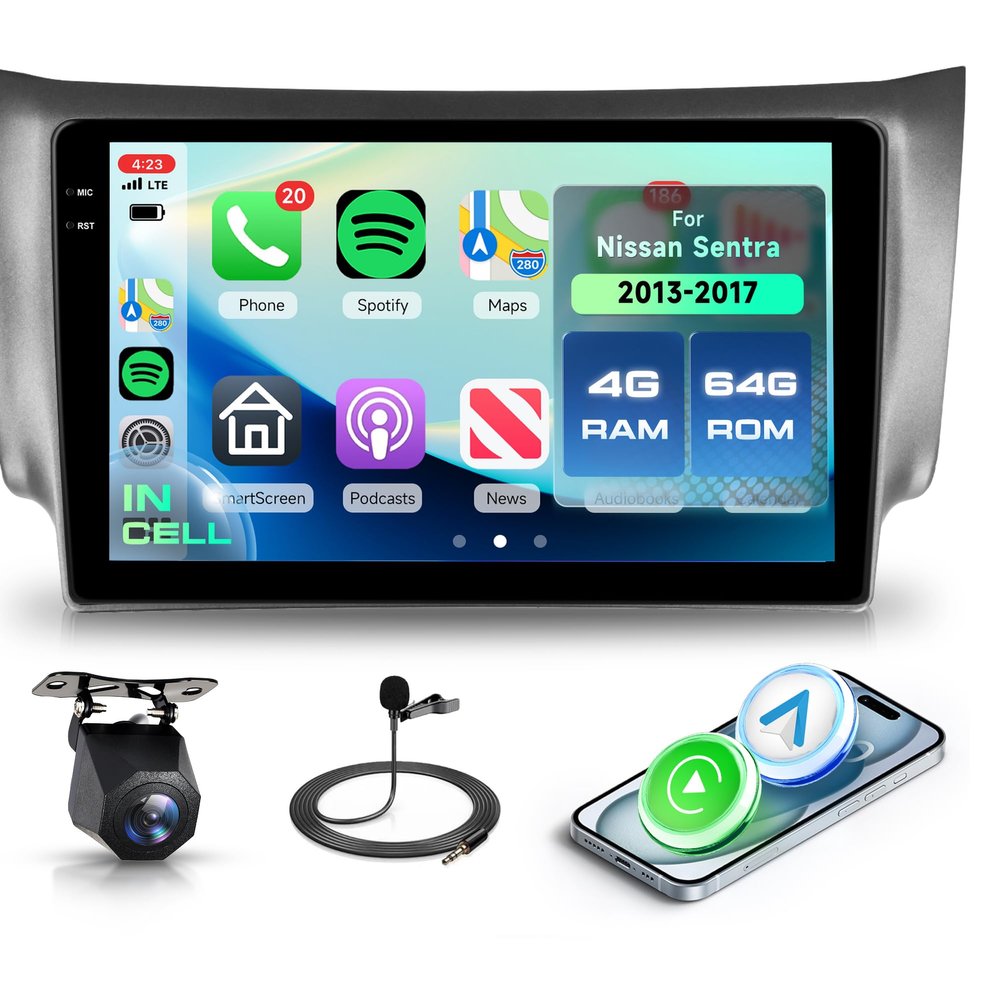 4G+64G Android 15 Car Stereo for Nissan Sentra 2013-2017 Wireless Carplay Android Auto, Rimoody 10.1'' in-Cell Screen Car Radio with GPS/Bluetooth 5.0/FM RDS/EQ/5G-WiFi Mirror Link Backup Camera SWC
