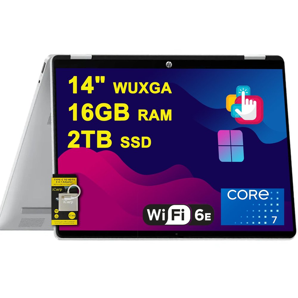 HP OmniBook 5 Flip 2-in-1 Laptop 14" WUXGA IPS Touchscreen Intel 10-core Core 7 150U 16GB DDR5 2TB SSD Backlit Wi-Fi6E 5MP IR Privacy Camera Win11 w/ICP Hub