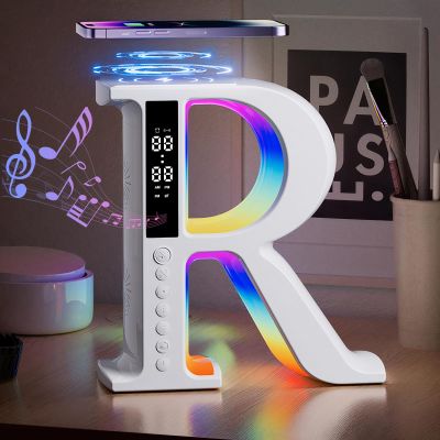 5-in-1 Bluetooth Speaker with 10W Wireless Charger, RGB Night Light, LED Display Screen, White Noise Soother for Bedroom, Nursery, Desktop Home Office (White R, 0)