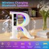5-in-1 Bluetooth Speaker with 10W Wireless Charger, RGB Night Light, LED Display Screen, White Noise Soother for Bedroom, Nursery, Desktop Home Office (White R, 0) view 2
