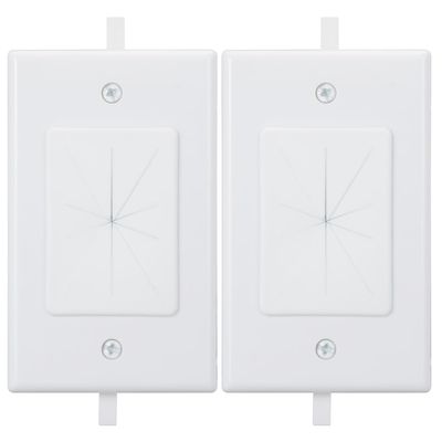 Kebulldola 1 Gang Wall Plate Cable Pass Through with Low Voltage Mounting Bracket, in Wall Cable Management Kit Built in Flexible Rubber Passthrough for Low-Voltage Cable Easy Install, 2 Pack White