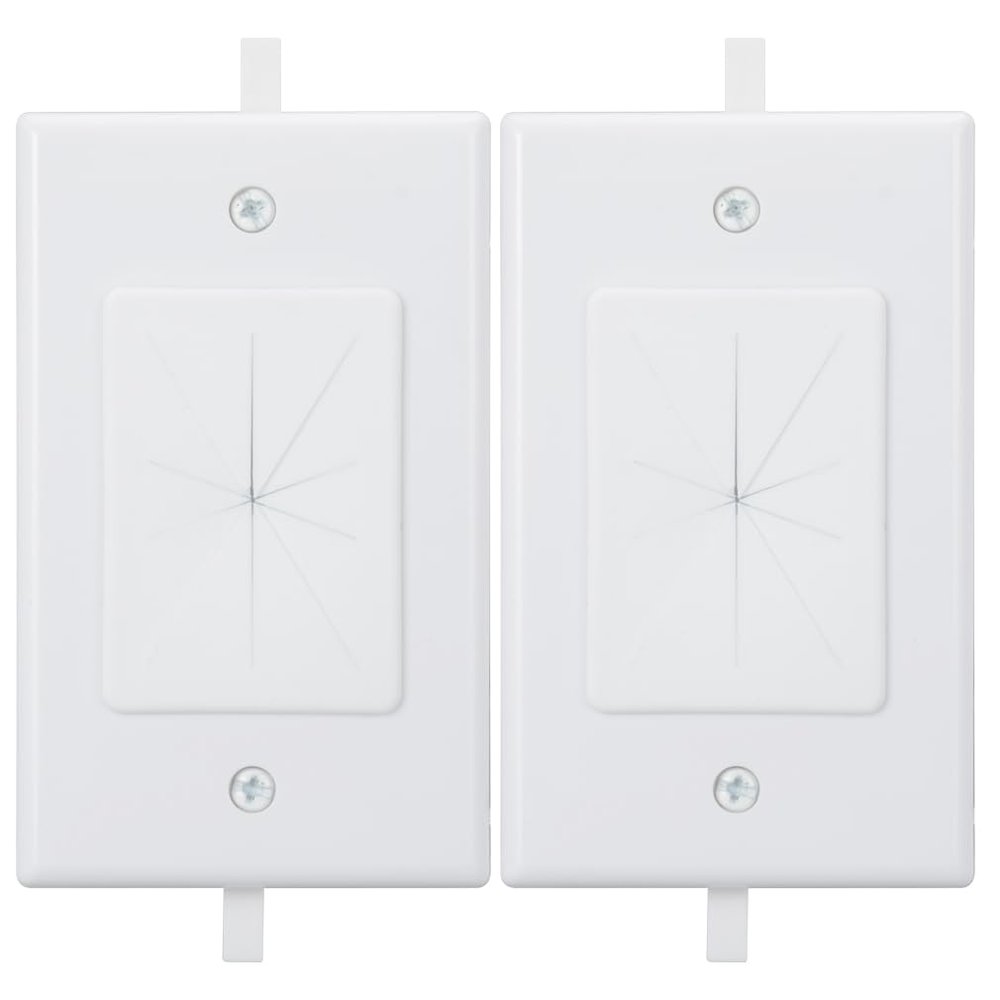 Kebulldola 1 Gang Wall Plate Cable Pass Through with Low Voltage Mounting Bracket, in Wall Cable Management Kit Built in Flexible Rubber Passthrough for Low-Voltage Cable Easy Install, 2 Pack White