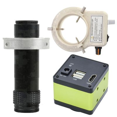 2025 NEW 60FPS Industrial HDMI USB Microscope Camera & 120X C-Mount Lens With 56-LED Adjustable Ring Light
