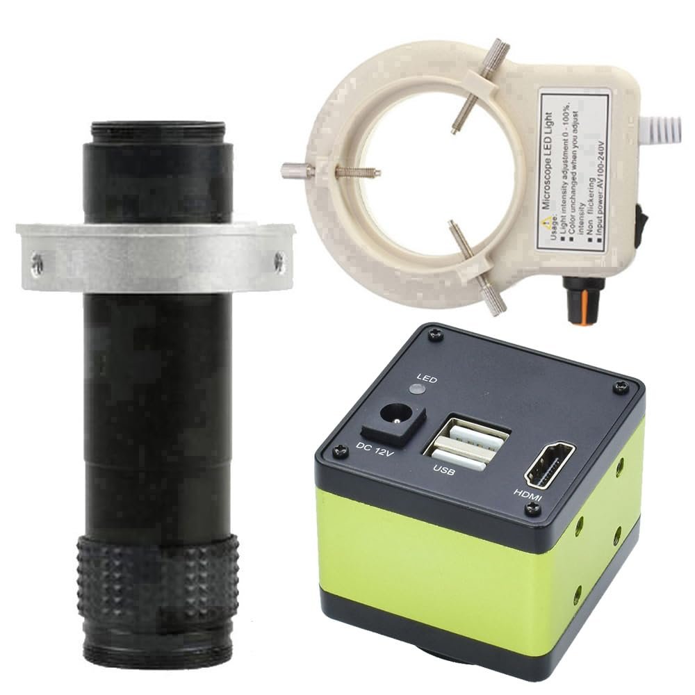 2025 NEW 60FPS Industrial HDMI USB Microscope Camera & 120X C-Mount Lens With 56-LED Adjustable Ring Light