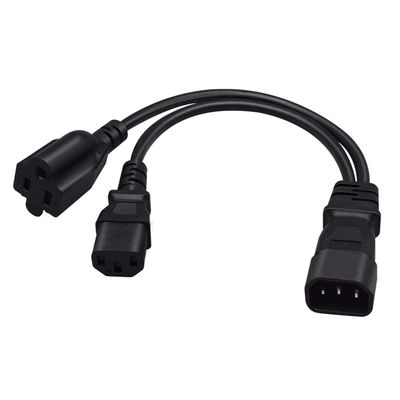 TEWOXIN 1 PCS IEC320 C14 to C13 + NEMA 5-15R Y Splitter Power Cord,for Server, PC, Monitor 1-to-2 Power Adapter Cable(0.3M/1FT)