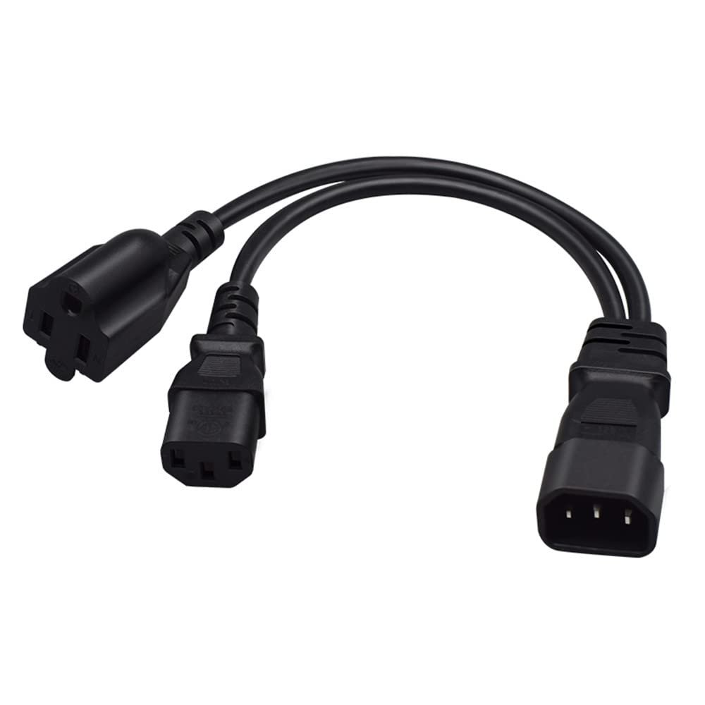 TEWOXIN 1 PCS IEC320 C14 to C13 + NEMA 5-15R Y Splitter Power Cord,for Server, PC, Monitor 1-to-2 Power Adapter Cable(0.3M/1FT)