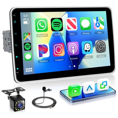 10.1 Single Din Touch Screen Car Stereo with Wireless Carplay and Android Auto, HD IPS Detachable& Adjustable 1 DIN Touchscreen Radio Bluetooth Mirror Link Steering Wheel Control FM EQ USB Type-C