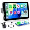 10.1 Single Din Touch Screen Car Stereo with Wireless Carplay and Android Auto, HD IPS Detachable& Adjustable 1 DIN Touchscreen Radio Bluetooth Mirror Link Steering Wheel Control FM EQ USB Type-C view 1