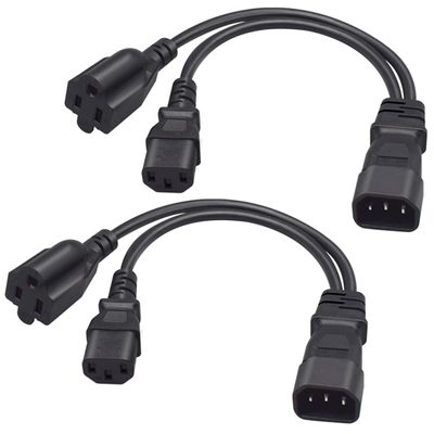 TEWOXIN 2 pcs IEC320 C14 to C13 + NEMA 5-15R Y Splitter Power Cord,for Server, PC, Monitor 1-to-2 Power Adapter Cable(0.3M/1FT)