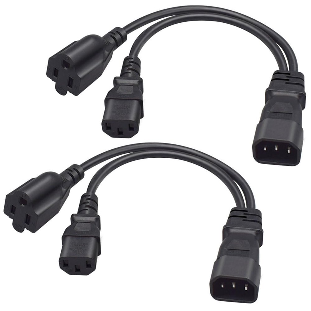 TEWOXIN 2 pcs IEC320 C14 to C13 + NEMA 5-15R Y Splitter Power Cord,for Server, PC, Monitor 1-to-2 Power Adapter Cable(0.3M/1FT)