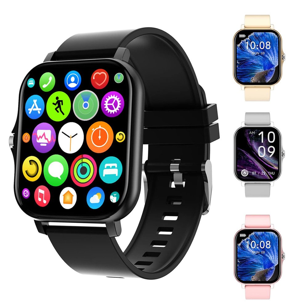 Smart Watch with Text & Call, Smartwatch for iOS Android Compatible, 1.7" HD Touchscreen Fitness Track, IP68 Waterproof, Step Track & Sleep Monitor, Multi-Sport Mode for Men & Women (Black)