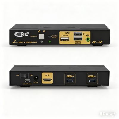 CKL 2 Port USB C KVM Switch for 2 Laptops 4K@60Hz, Type C Input HDMI Output Keyboard Mouse Monitor Switcher 62T