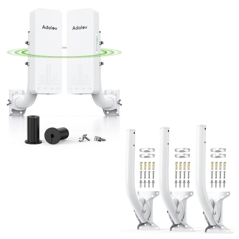 CPE661 Gigabit Wireless Bridge with Mounts, Dual Bridges Broadcast WiFi, 3KM 5.8GHz Outdoor +Adalov Universal Adjustable Mounting Bracket for Wall Mounted/Hole Pole, Antenna Wall-Mounted Mounting Pol