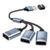 Duttek USB Splitter 1 to 3 with USB A to C Adapter, USB 2.0 Extension Cable 3 Port Hub for PC, MacBook, Laptop, Flash Drive, Keyboard 0.8FT/25cm-Grey view 1